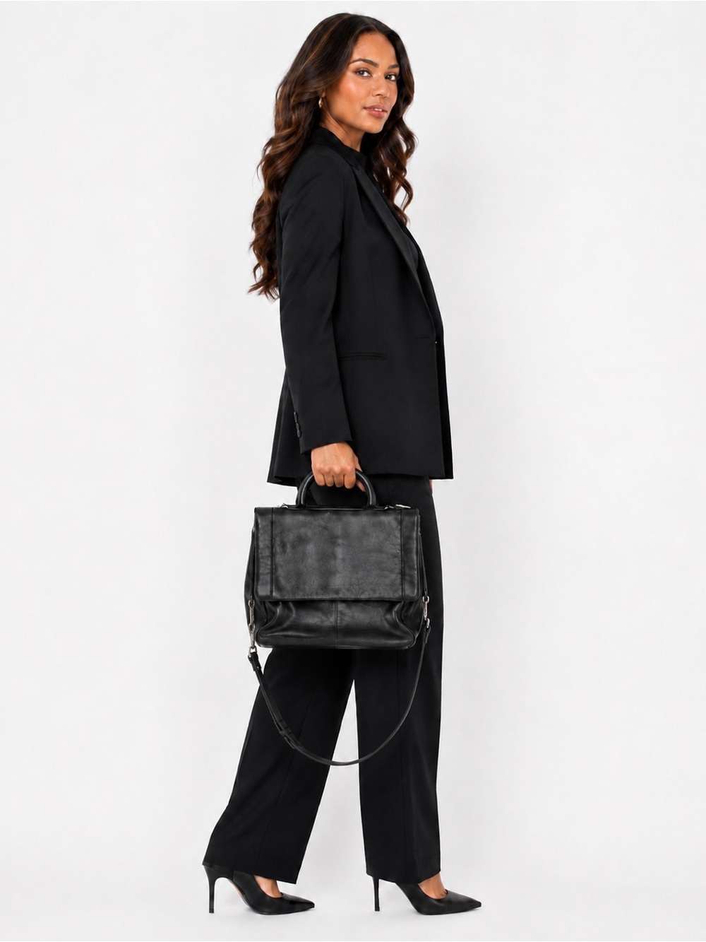Croft & Barrow Genuine Leather Satchel Messenger Bag Black Y2K Removable Strap - Picture 6 of 15